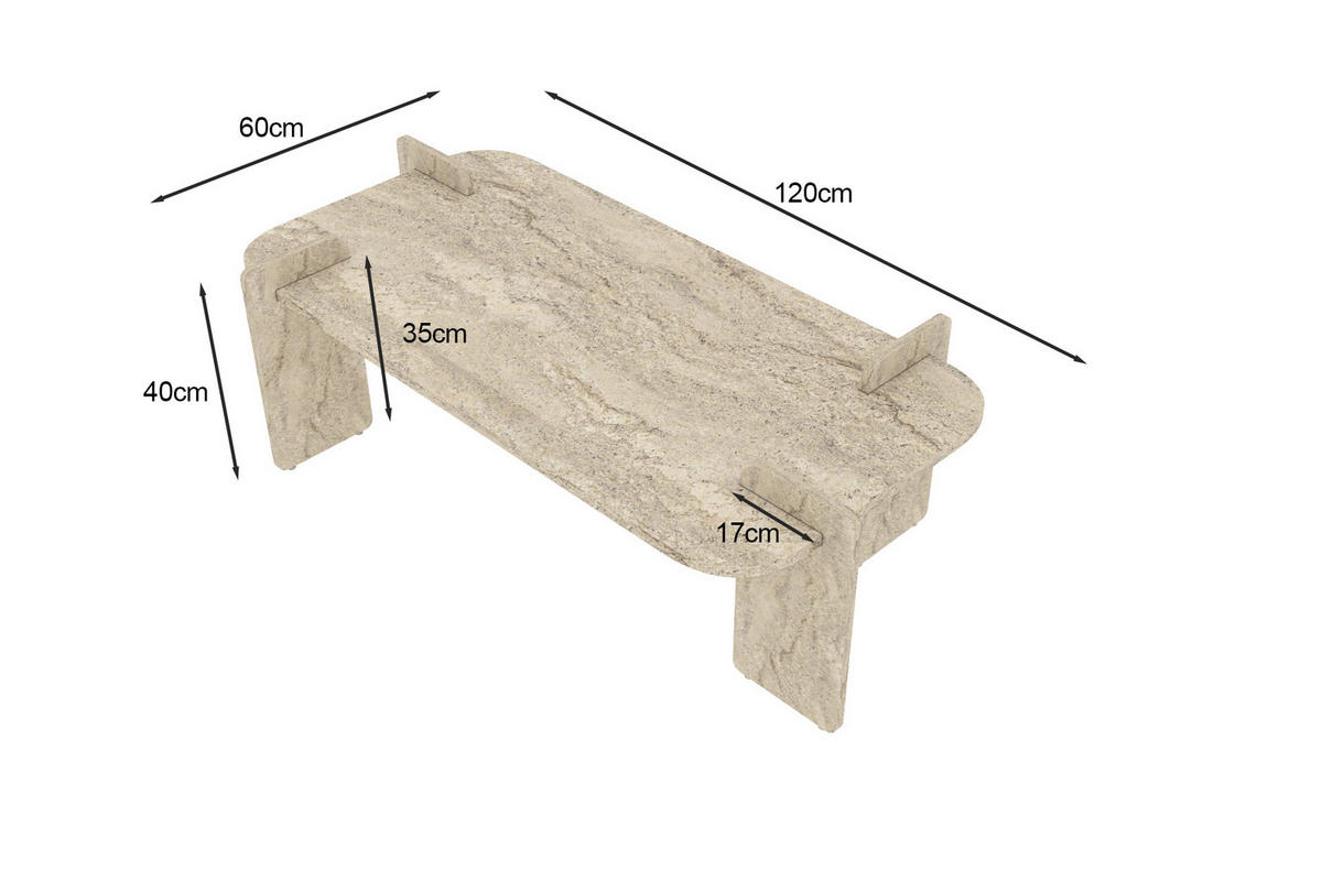 COUCHTISCH Twinkle Travertin Granit Optik 60x120 - Beige/Braun, Holzwerkstoff (60/120/35cm) - moebel17