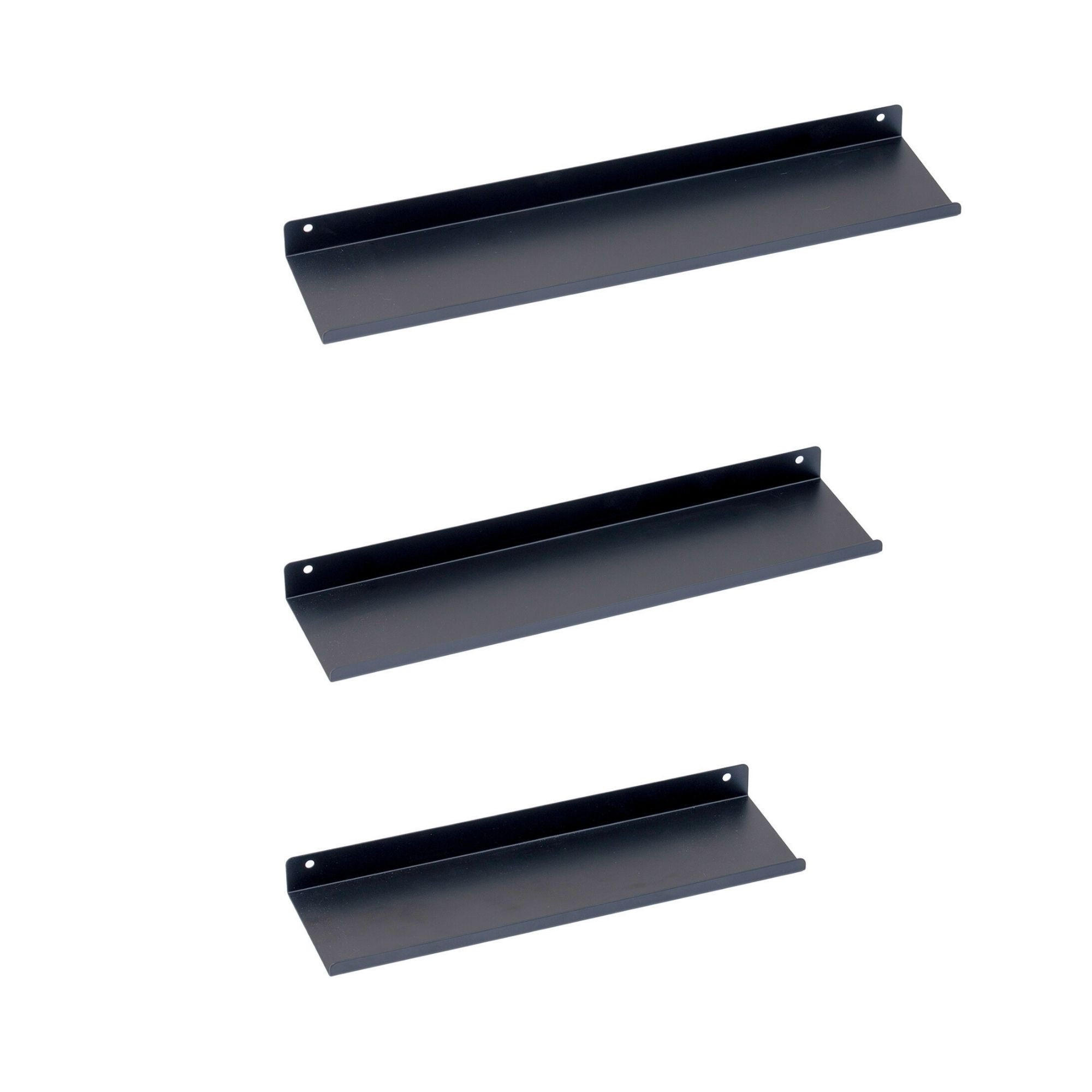 WANDREGAL 3er Set Matte Schwarz Wanddeko und Ablage - Schwarz, Metall (40/2.5/10cm) - BERLINLODGE