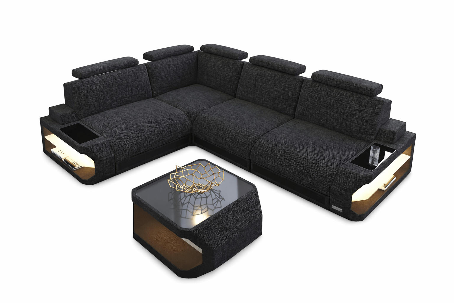 ECKSOFA Siena Schwarzgrau Schwarz Strukturstoff - Schwarz, Kunststoff (272/272cm)