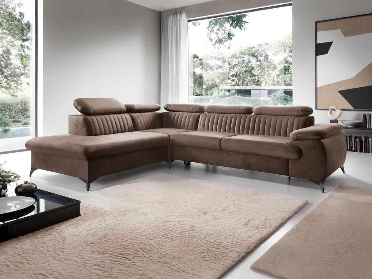 ECKSOFA 275 cm mit verstellbaren Kopfstützen Xanto L, Links, Braun - Braun, Holz (275/221cm) - Emporius
