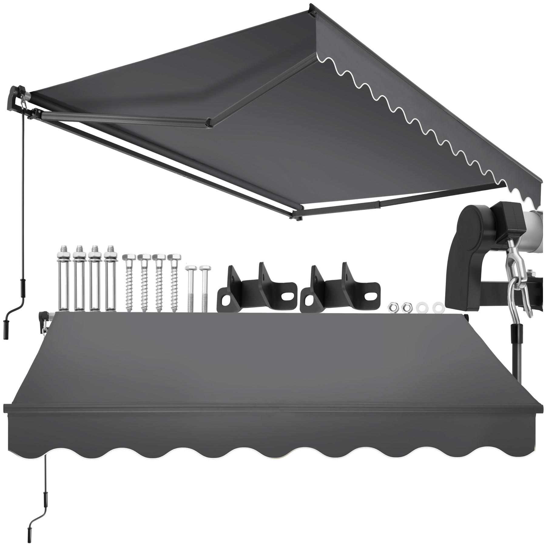 GELENKARMMARKISE Ornella,inkl. Wandhalterung,dunkelgrau - Dunkelgrau, Kunststoff (250/41/200cm) - tectake