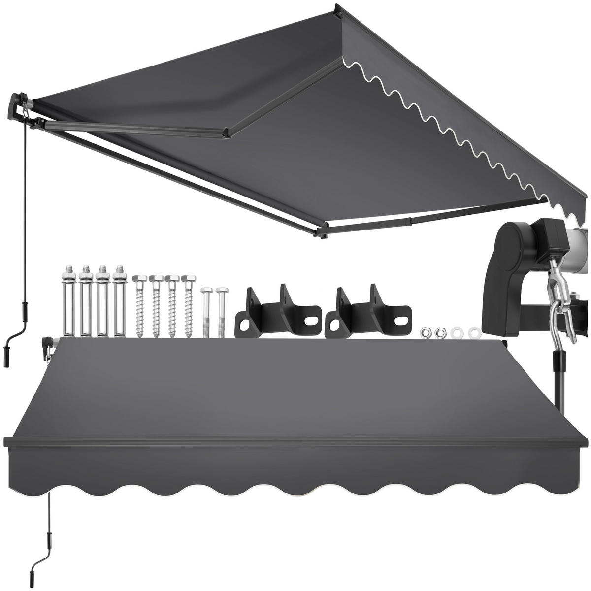 GELENKARMMARKISE Ornella,inkl. Wandhalterung,dunkelgrau - Dunkelgrau, Kunststoff (250/41/200cm) - tectake