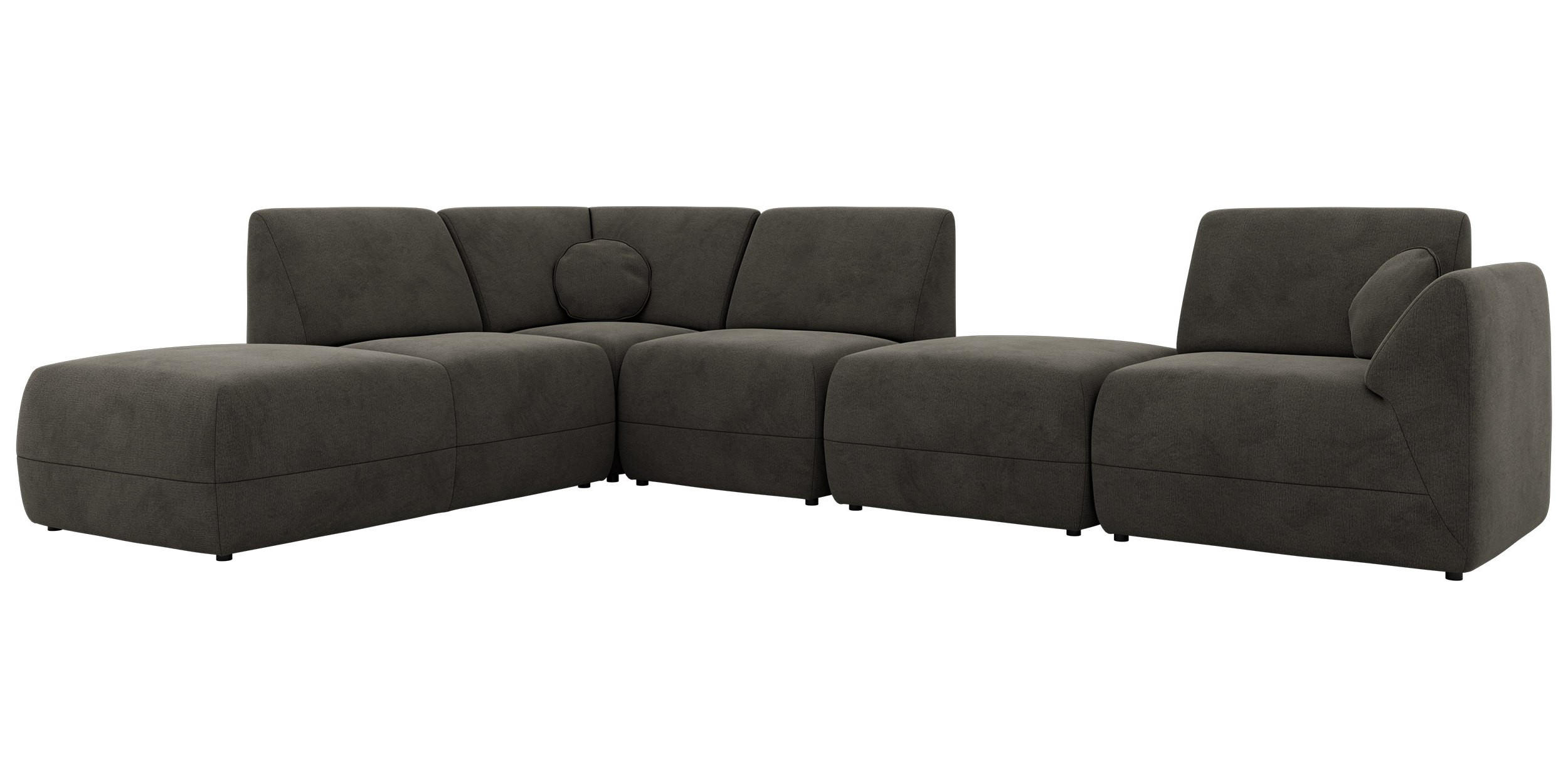 ECKSOFA NOARA 6M L Dunkelgrau Velvet - Links - Dunkelgrau/Schwarz, Kunststoff/Textil (244/355cm) - MKS