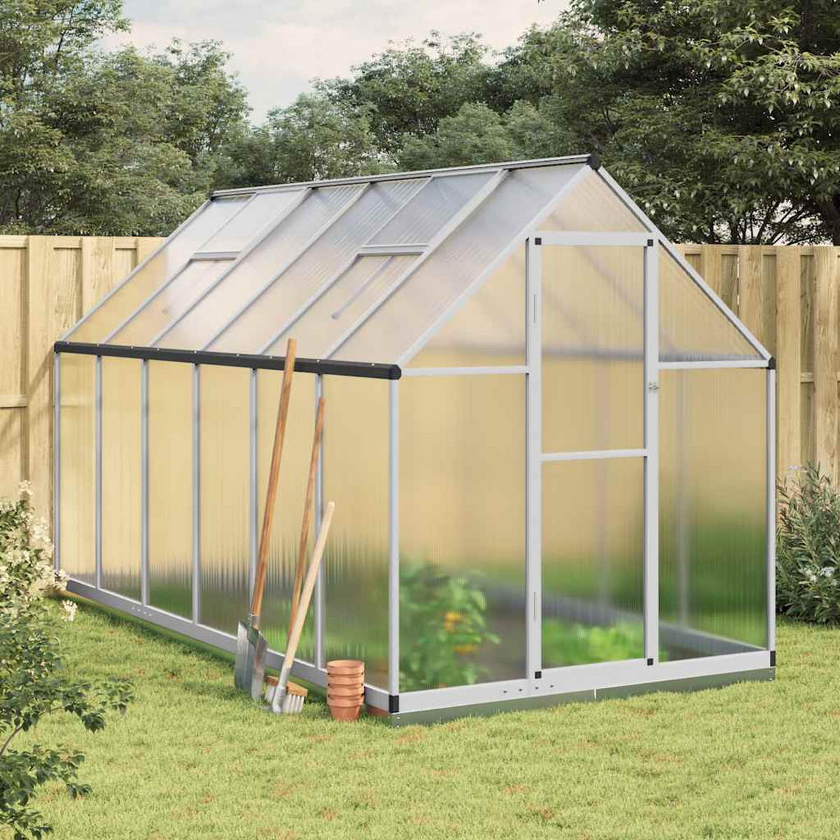 GEWÄCHSHAUS mit Fundamentrahmen Silber 334x169x202cm Aluminimum - Silberfarben, Metall (169/202/334cm)