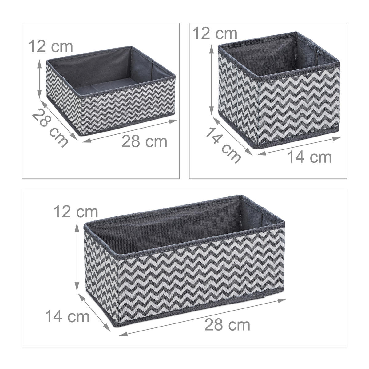 6-tlg.SCHUBLADENORGANIZER-SET - Multicolor, Wellpappe/Textil (28/12/28cm) - Relaxdays