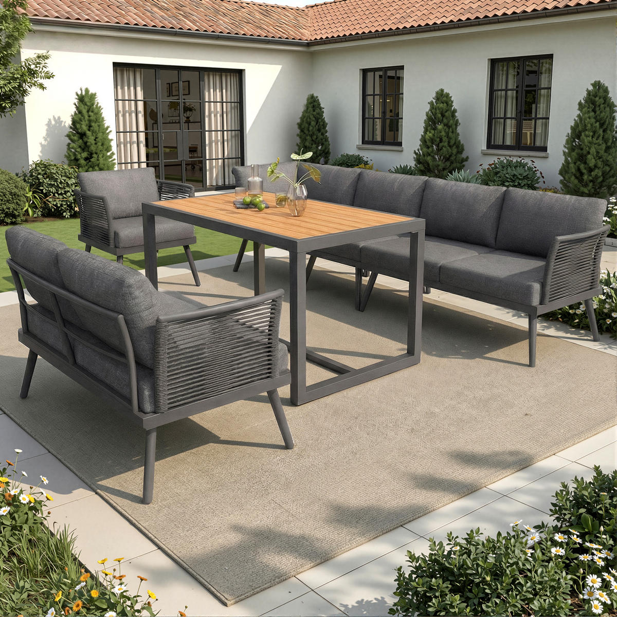 GARTENLOUNGE 5-tlg. für 7 Personen Eisen Grau - Grau, Metall - Beauniv