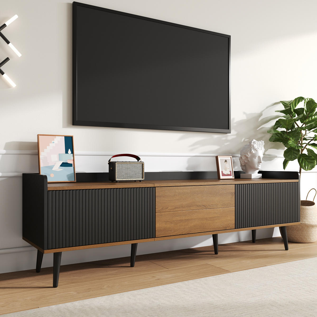 TV-LOWBOARD Schwarz-Natur 160/39/49.5 cm - Schwarz, Holzwerkstoff (160/49.5/39cm) - PANGIVO