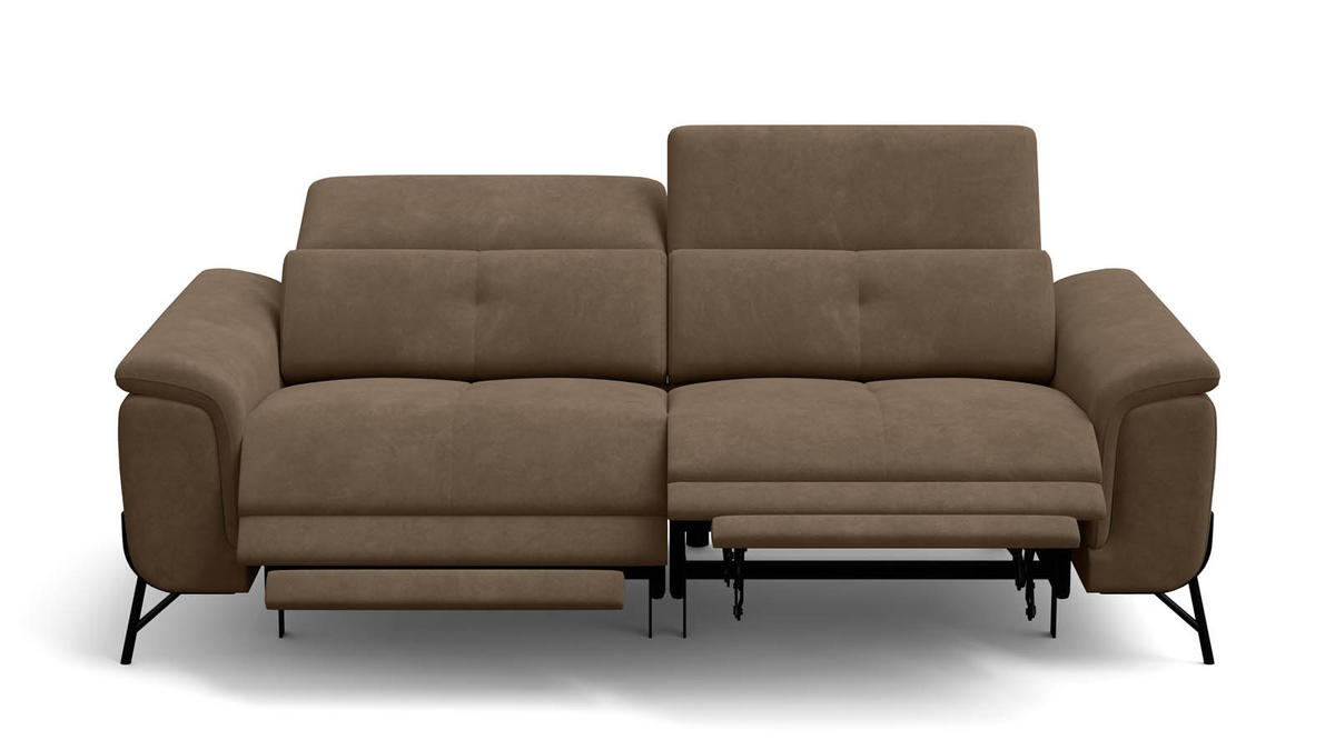 SOFA RELAX AVENA 3-Sitzer, brauner Veloursstoff - Schwarz/Braun, Holz/Textil (204/80/108cm) - Wozimo