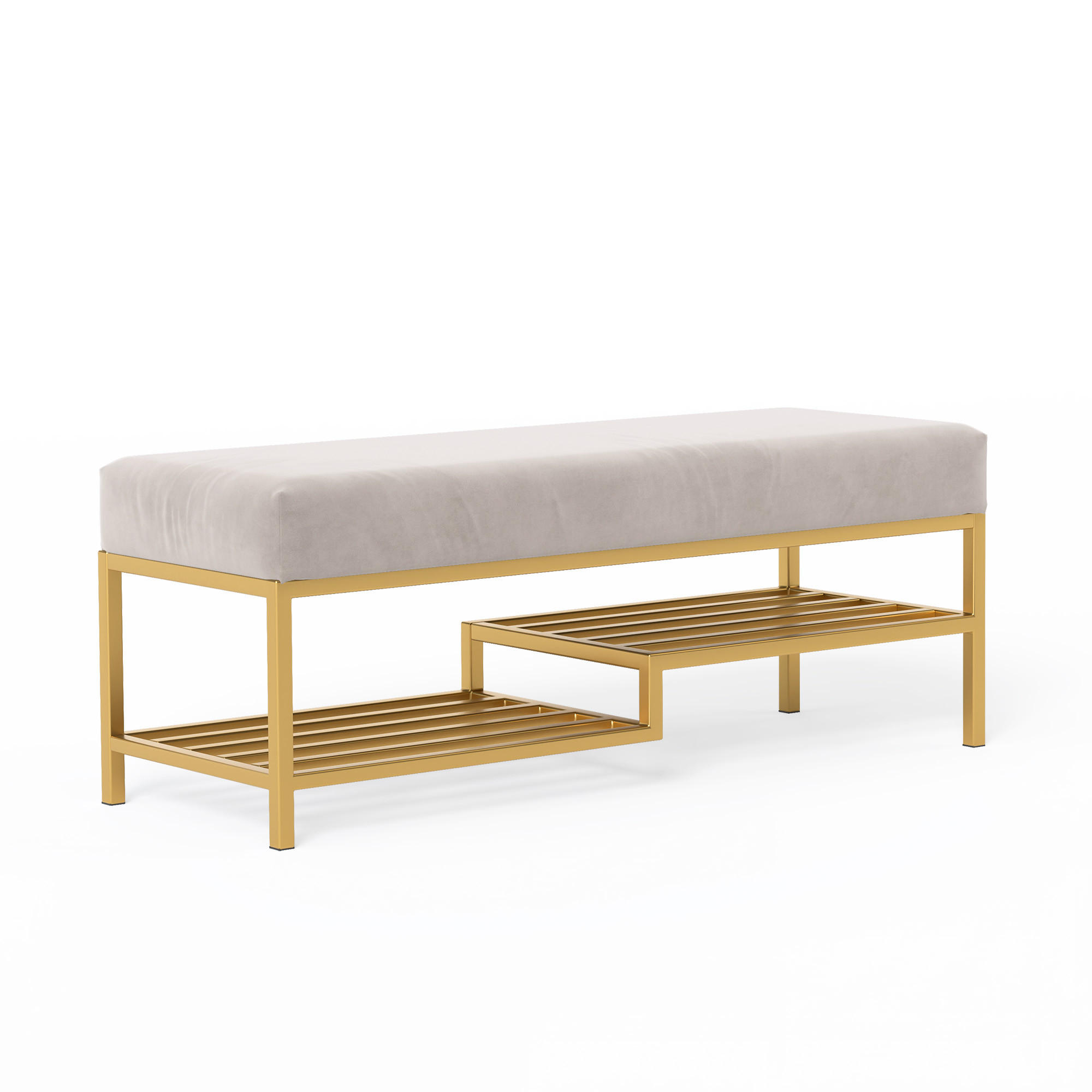 POLSTERBANK STEP 80 cm Gold / Creme ,Metallgestell - Creme, Metall (80/45/35cm) - Idohome