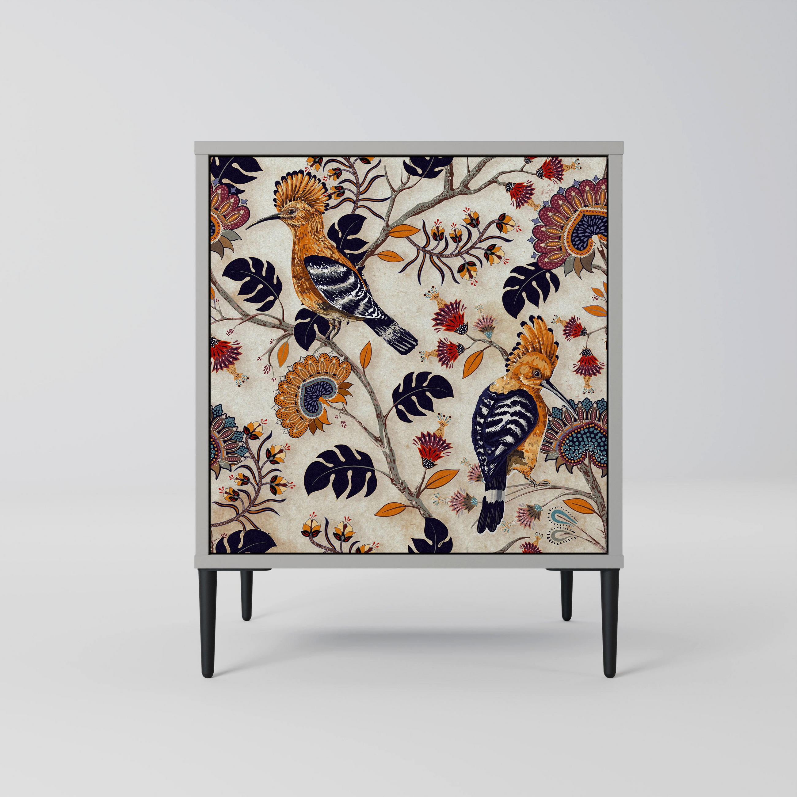 SIDEBOARD EMINENT HOOPOE, Grau, 57,5x42x72,5 cm, Schwarze Metallfüße - Multicolor/Schwarz, Holzwerkstoff/Metall (57.5/72.5/42cm) - SpaceRebels