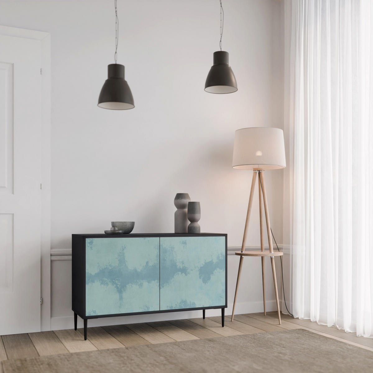 SIDEBOARD SKY WASH, Eicheneffekt, 111x42x77,5 cm, 2 Türen - Eichefarben/Buchefarben, Holzwerkstoff/Buchenholz (111/77.5/42cm) - SpaceRebels