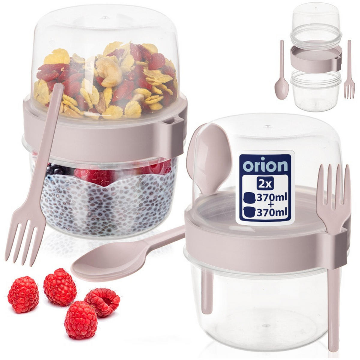 JOGHURTBECHER mit Löffel für die Lunchbox 370 ml 2 Stück. - Creme, Kunststoff (10.5/13.5/12.5cm) - Orion 