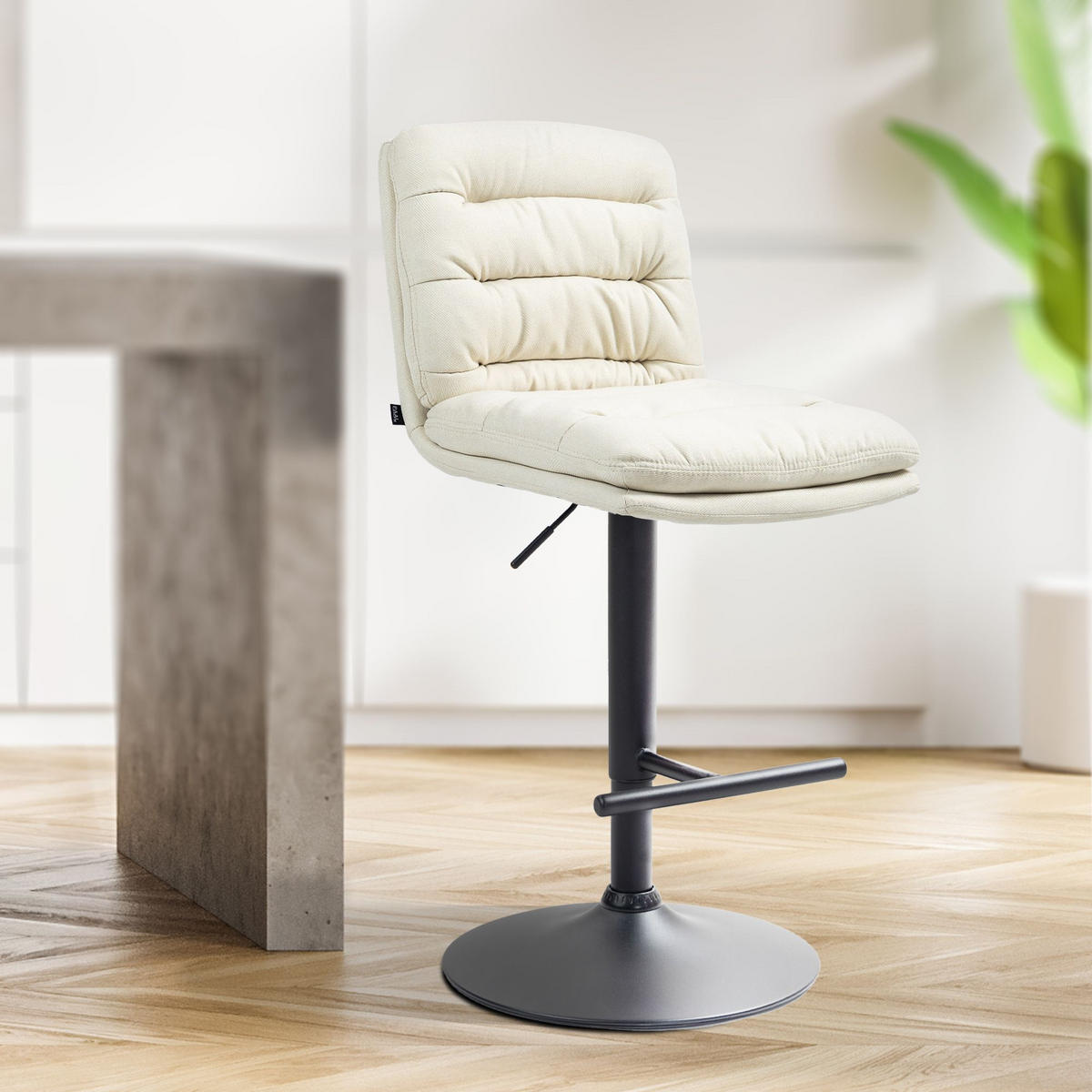BARHOCKER Stoff creme - Creme/Schwarz, Textil/Metall (42/94/56cm) - CLP