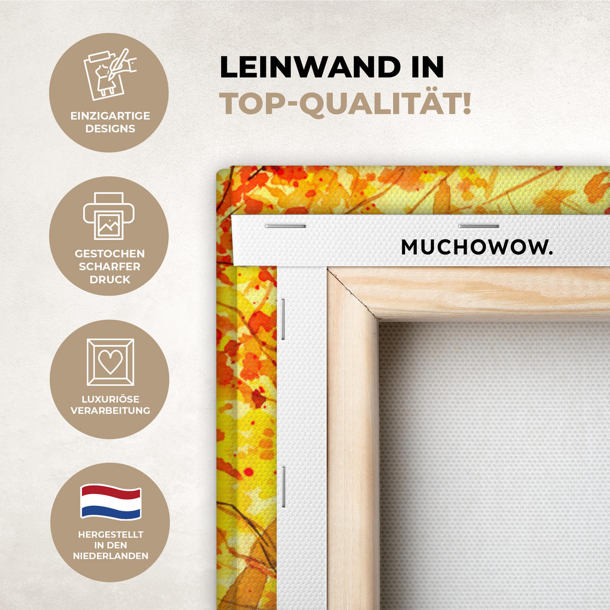 LEINWANDBILD Natur - Ölfarbe - Hirsche - Tiere - Herbst - Orange Wandbild Wohnzimmer 50x50 cm - Orange, Textil (50/50cm) - MuchoWow