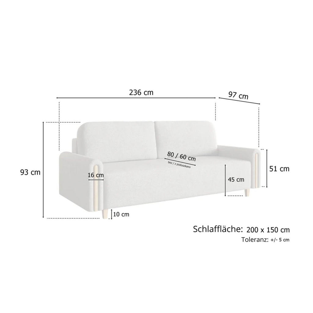 Thumbnail - Sepro Meble Schlafsofa, Grau, Schwarz, Textil, 3-Sitzer, 236x93x97 cm, Wohnzimmer, Sofas & Couches, Schlafsofas