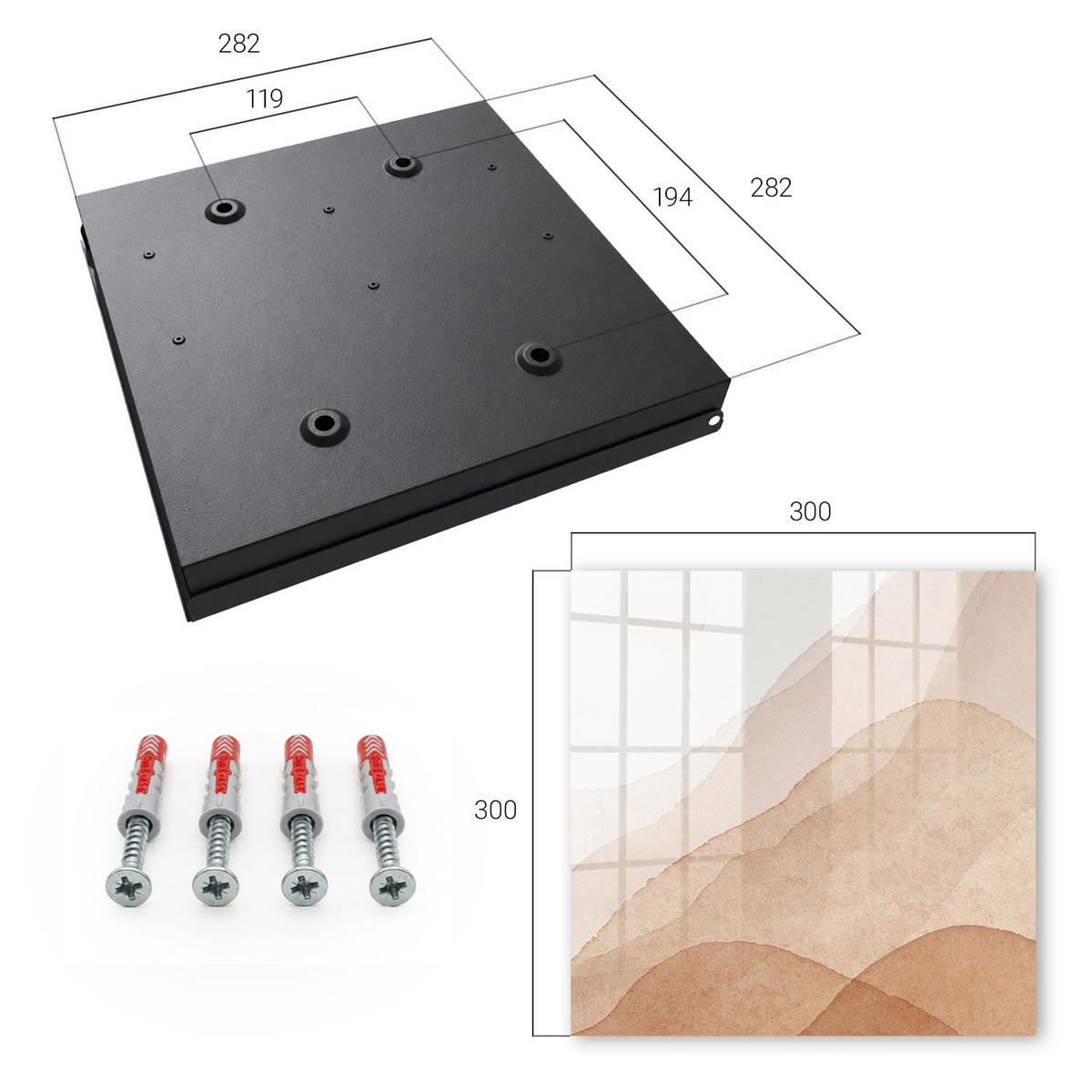 SCHLÜSSELBOX Schwarz 30x30 cm- Türöffnung nach rechts - Beige Landschaften - Beige, Metall (30/30/5cm) - TULUP