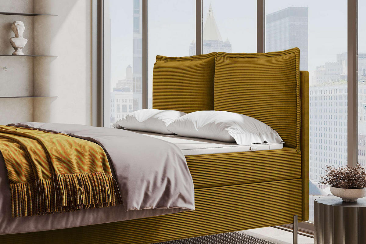 BOXSPRINGBETT VERO Cordstoff Goldfarben 160/200 cm - Goldfarben/Schwarz, Holzwerkstoff/Textil (160/200cm) - 99rooms