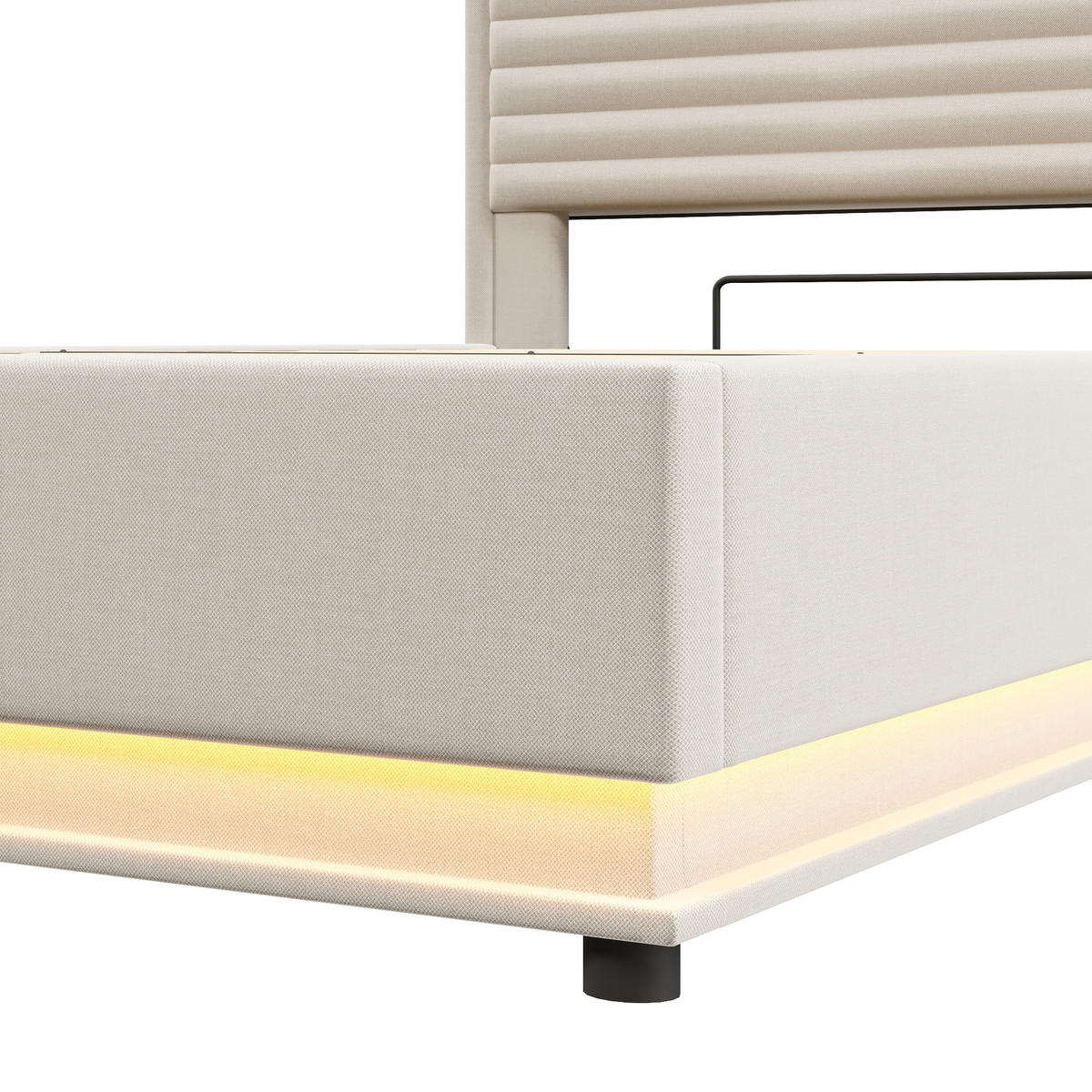 POLSTERBETT 140/200 cm in Beige Leinen mit Bettkasten, LED, USB und Type-C - Beige, Holzwerkstoff/Textil (140/200cm) - CHICFURN