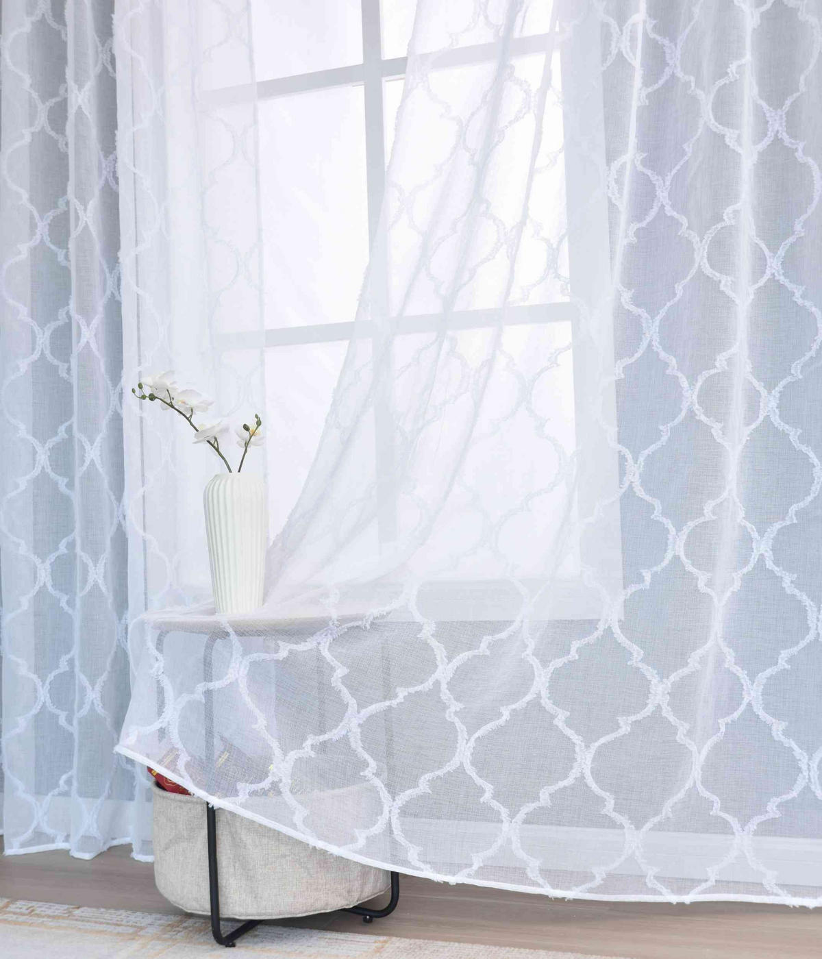 GARDINE VALENCIA HxB 245x145 cm Natur Lacework - Weiß, Textil (145/245cm)