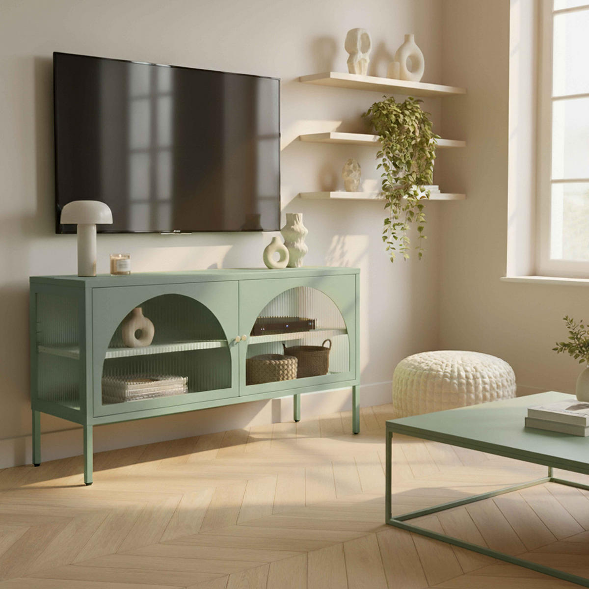 TV-SCHRANK, Grün - Grün, Stein (35/60/115cm) - Oviala