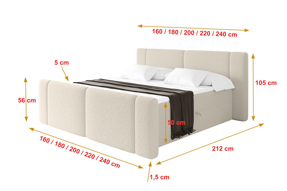BOXBETT mit Matratze H4 - EVON Zanozek - 140x200 cm Beige - Kaschmir, Holzwerkstoff (140/200cm) - ALTDECOR