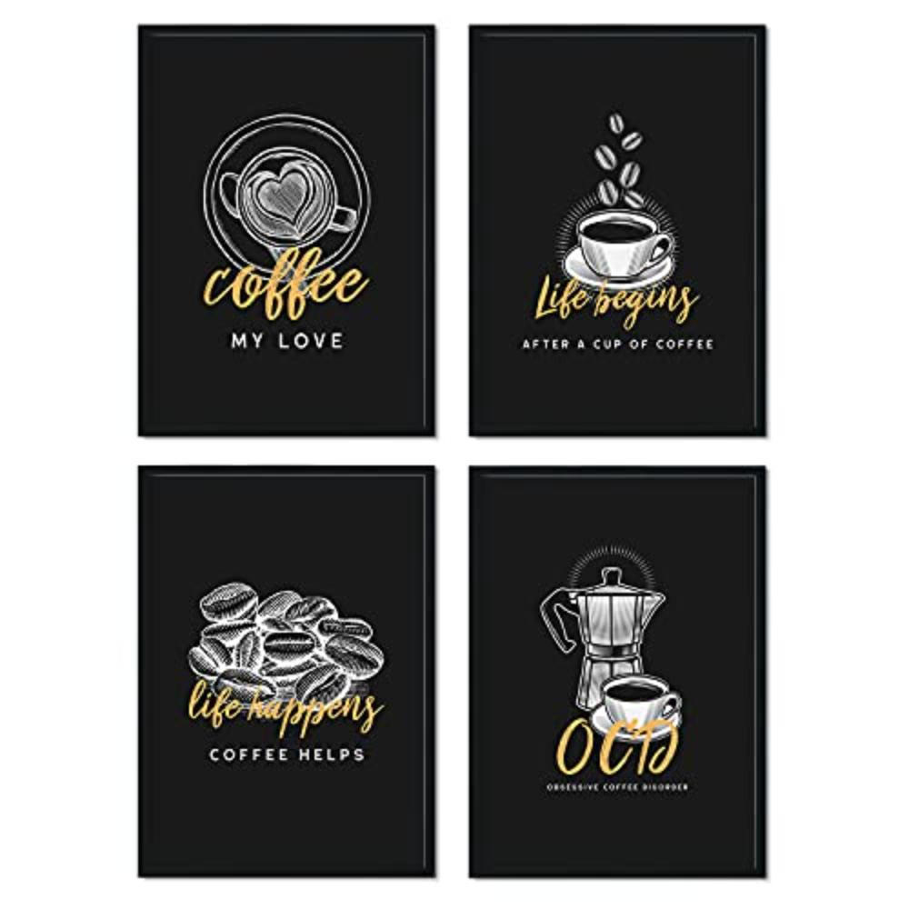 POSTER Set mit 4 für Cafés, Restaurants und Kaffeeliebhaber A4 Rahmenlos - Klar, Papier (29.7/3cm) - Nacnic
