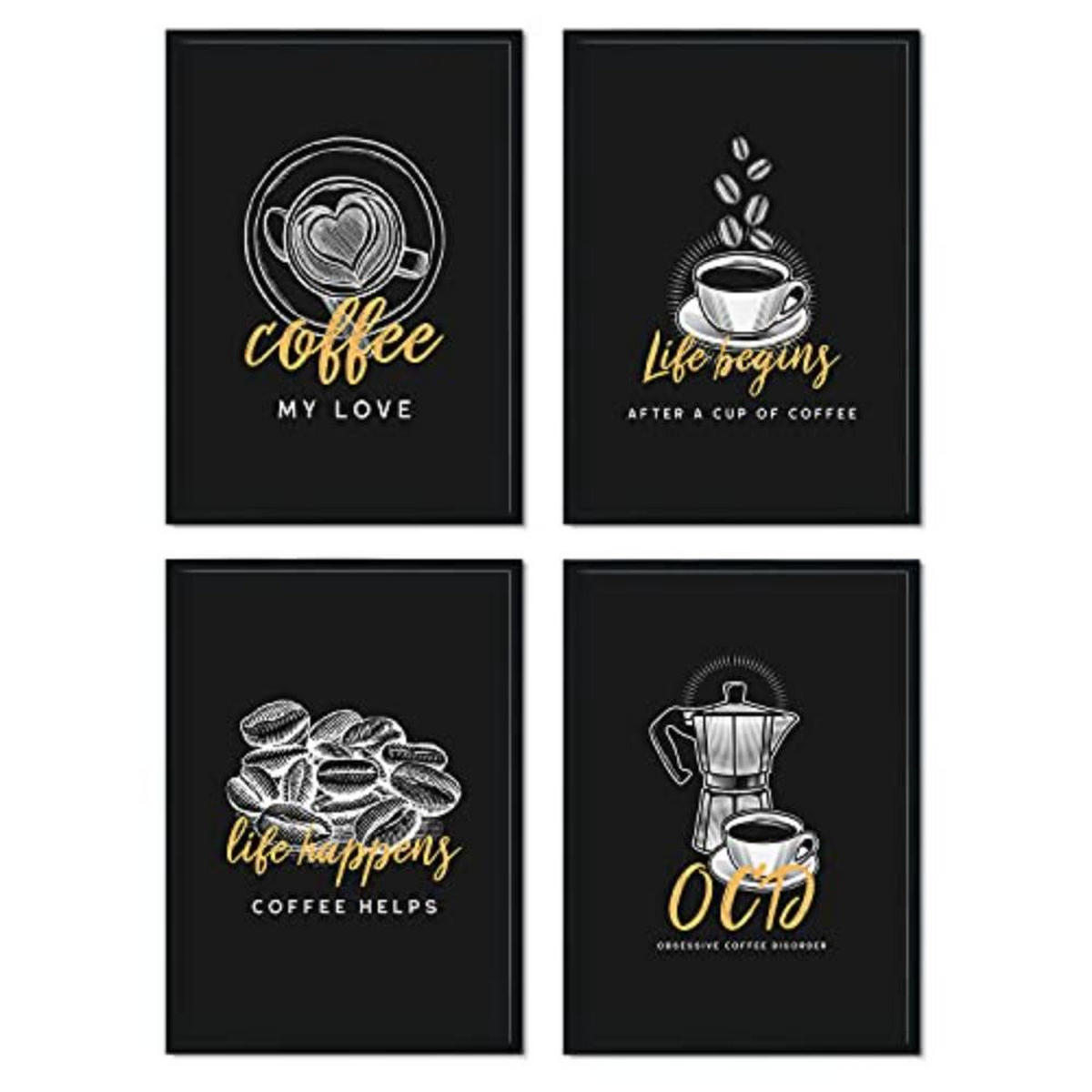 POSTER Set mit 4 für Cafés, Restaurants und Kaffeeliebhaber A4 Rahmenlos - Klar, Papier (29.7/3cm) - Nacnic