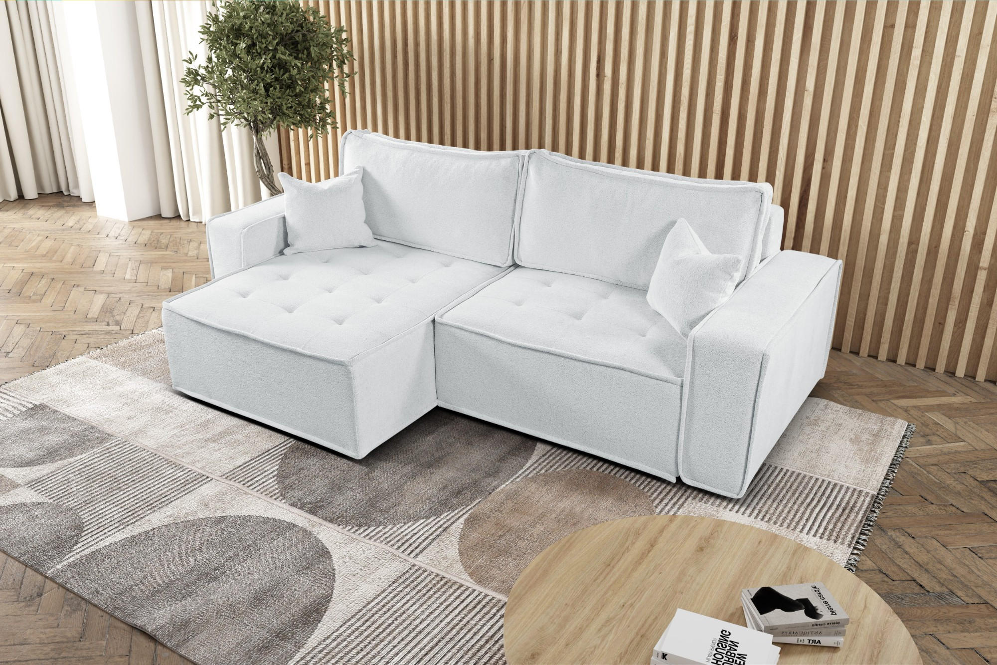 ECKSOFA Bohoo Mit Schlaffunktion Ecru Links - Ecru, Holz (140/248cm) - Kaiser Möbel