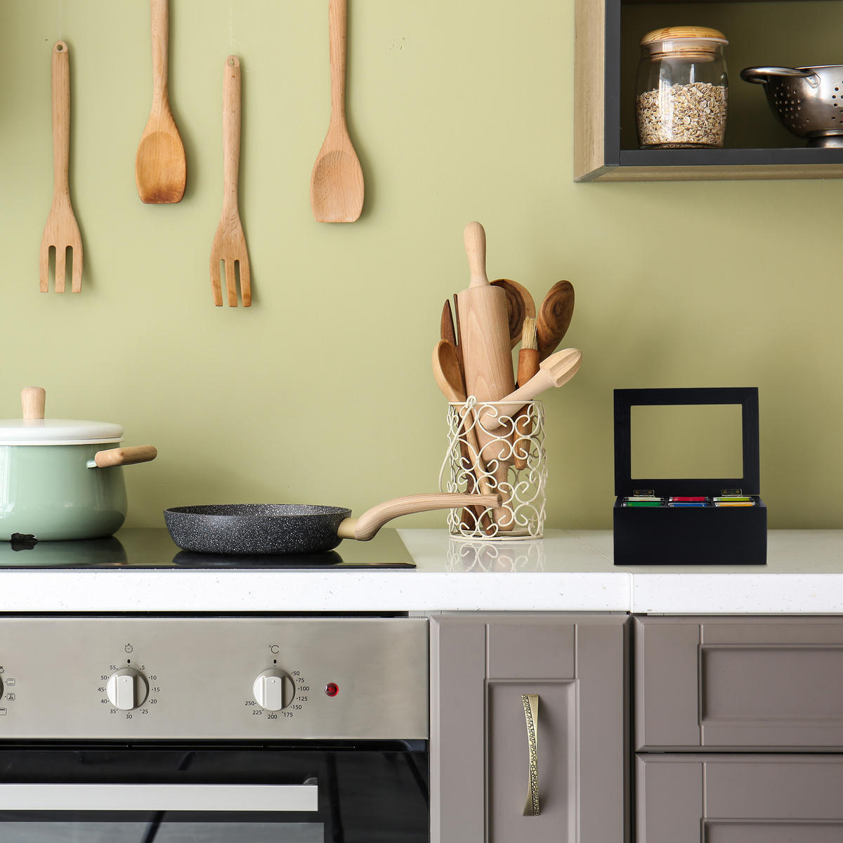 TEEBOX - Schwarz, Holz/Kunststoff (21.5/9/16cm) - Relaxdays