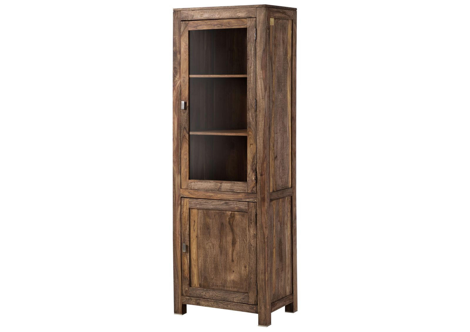 VITRINE Sheesham 65x42x190 grau geölt NATURE GREY #53 - Grau, Holz (65/190/42cm) - Massivmoebel24