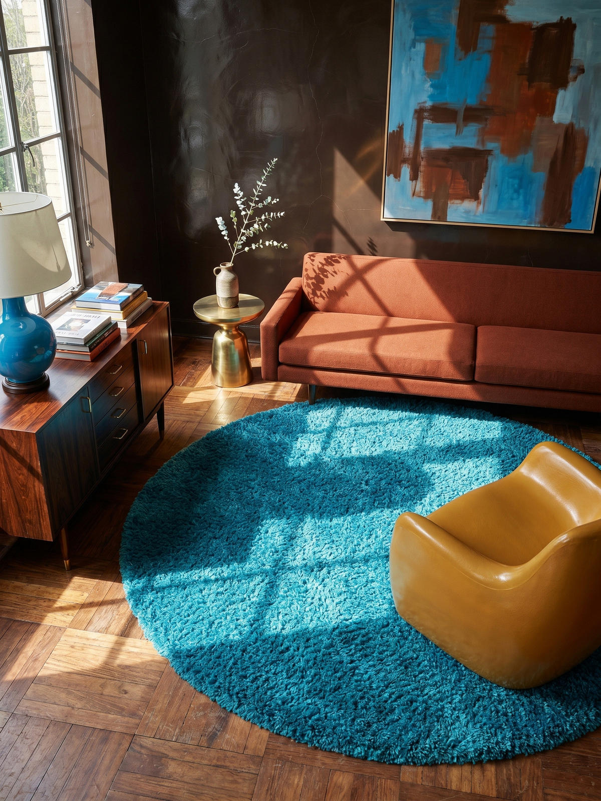 TEPPICH Hochflor Unifarben Polypropylen Wohnzimmer Shaggy Türkis Rund 120x120 - Blau, Textil (120/120cm) - KADIMA DESIGN