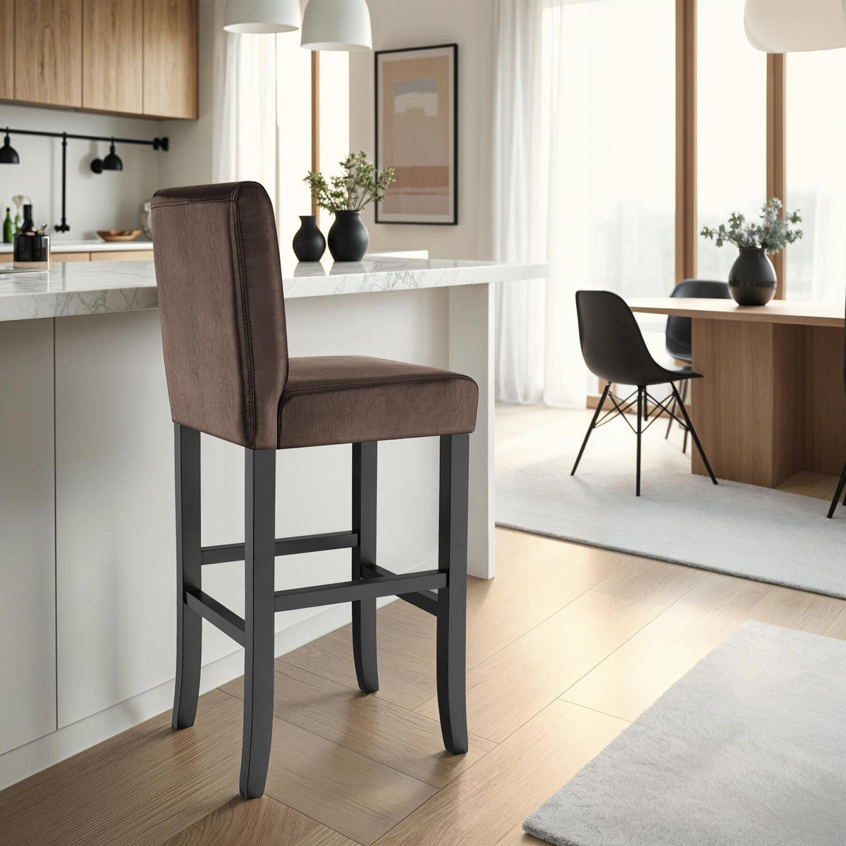 BARHOCKER 6er Set Kunstleder, Sitzhöhe 76 cm,antikbraun - Braun, Leder/Holz (40/107/41cm) - tectake