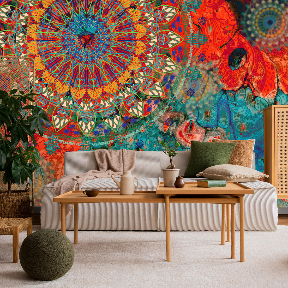FOTOTAPETE für Wohnzimmer Farbenfrohe Mandalas Abstraktion Muster 500x350 - Multicolor, Papier (500/350cm) - Muralo