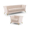 SITZGARNITUR 3+1 Chesterfield Whitby Beige Samt mit goldenen Füßen - Beige/Goldfarben, Holz/Textil (237/78/82cm) - S-Style Möbel