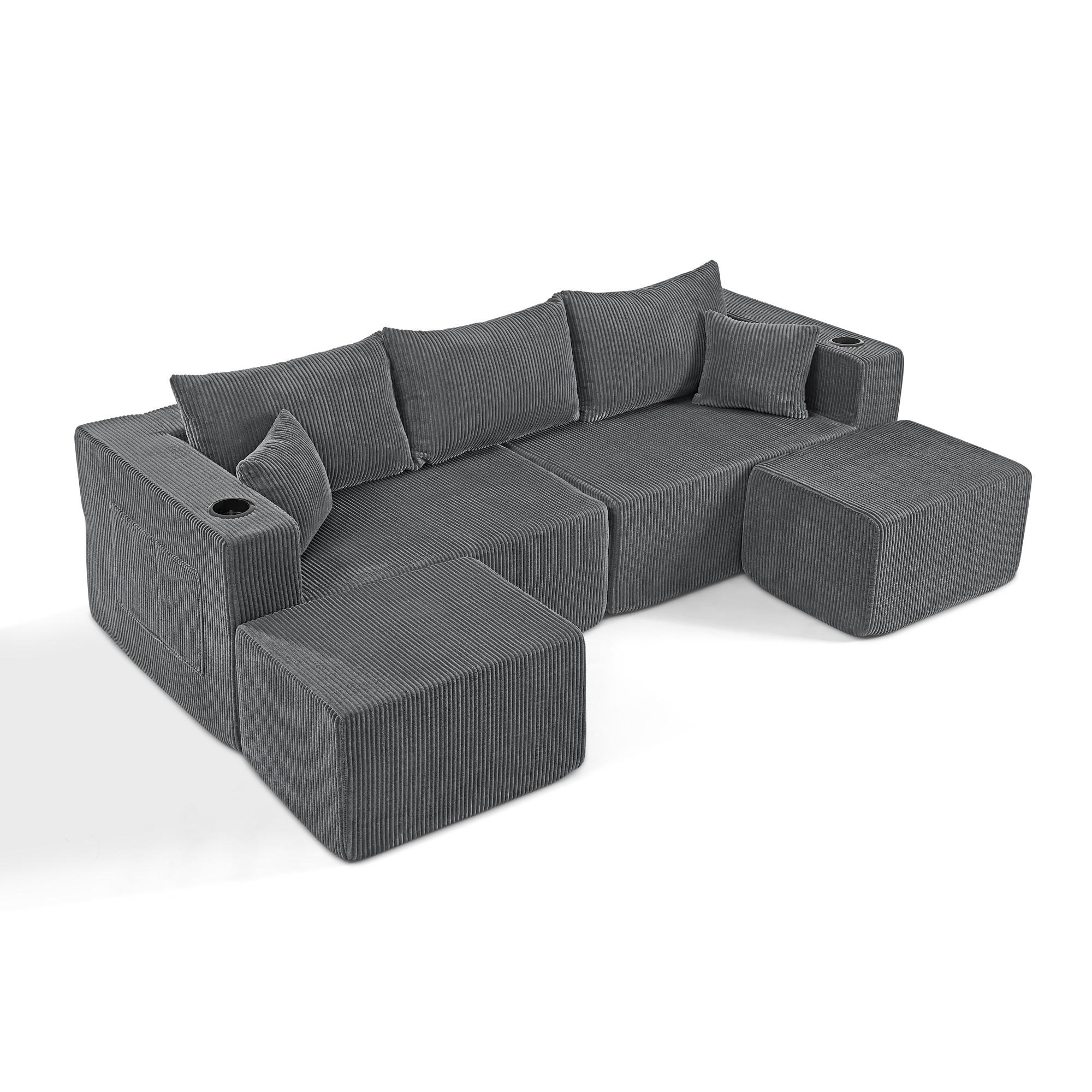 WOHNLANDSCHAFT DE-34629 modular mit 2 Ottomanen Grau - Grau, Textil (138/75/230cm) - ComfortXL