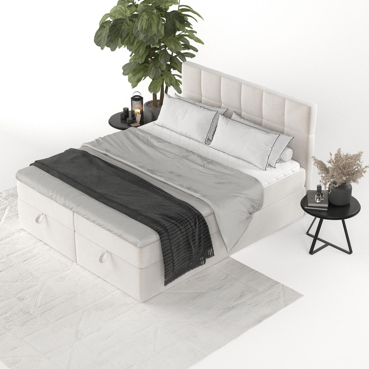 BOXBETT Savio 140/200 cm Creme im Paros Stoff - Creme/Schwarz, Holz/Holzwerkstoff (140/200cm) - AltaBeds