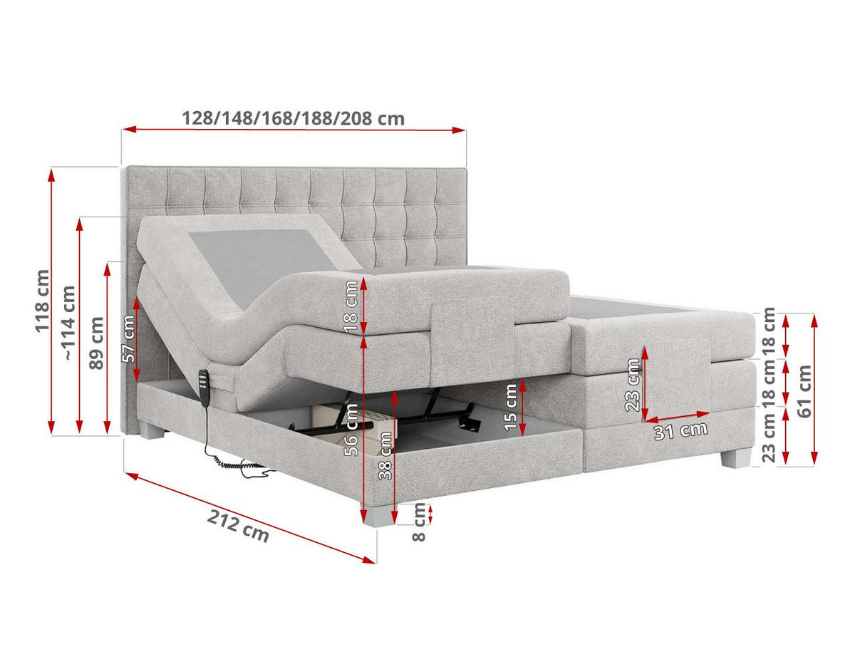 BOXBETT ELEKTRO 160/200 Hellgrau Struktur - H3 - Hellgrau, Holz/Textil (160/200cm) - MKS