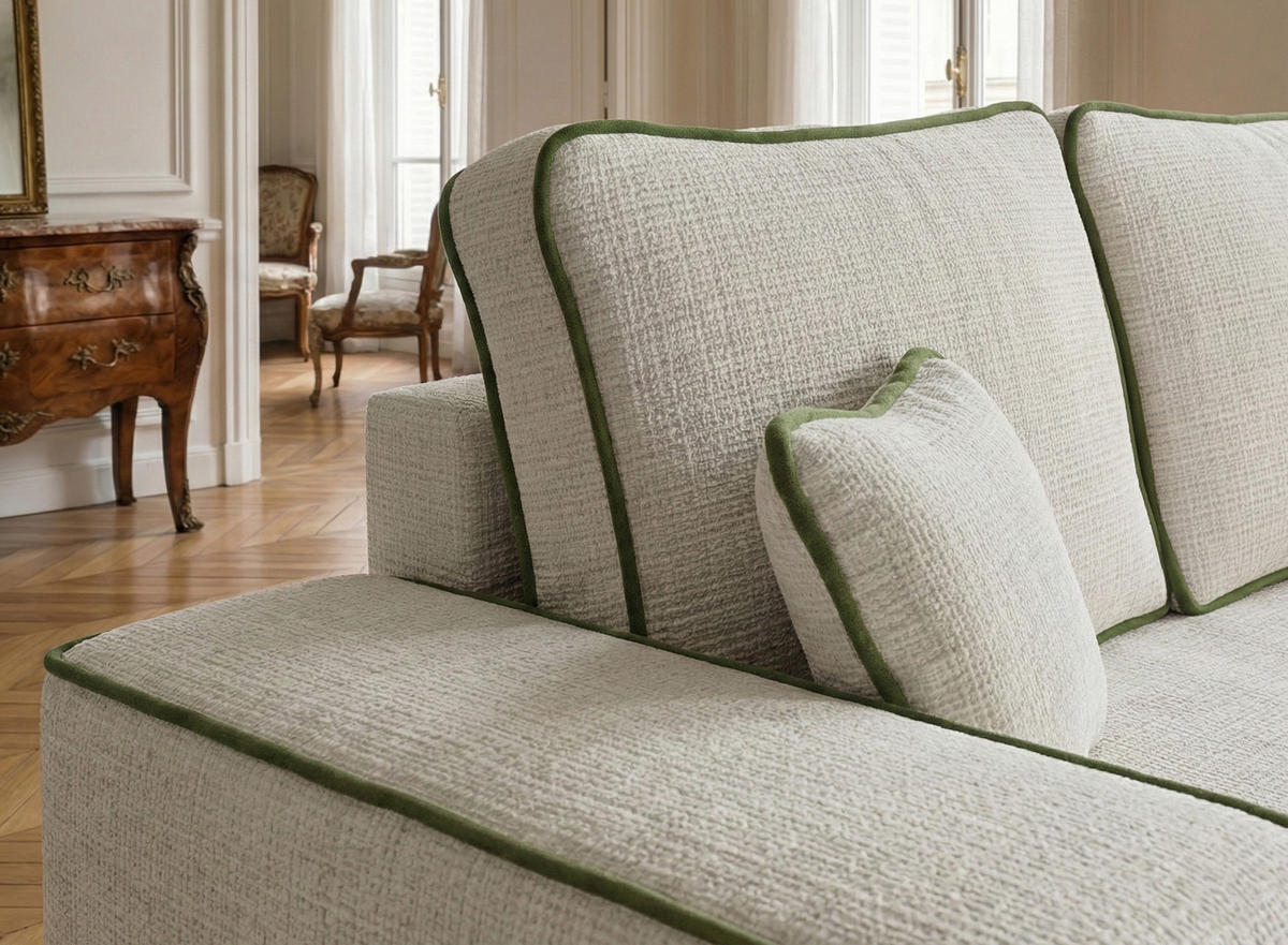 ECKSOFA MIT SCHLAFFUNKTION Modo Grau Chenille-Stoff - Rechts Seite - Creme/Schwarz, Holz/Holzwerkstoff (294/185cm) - Maison de Reve