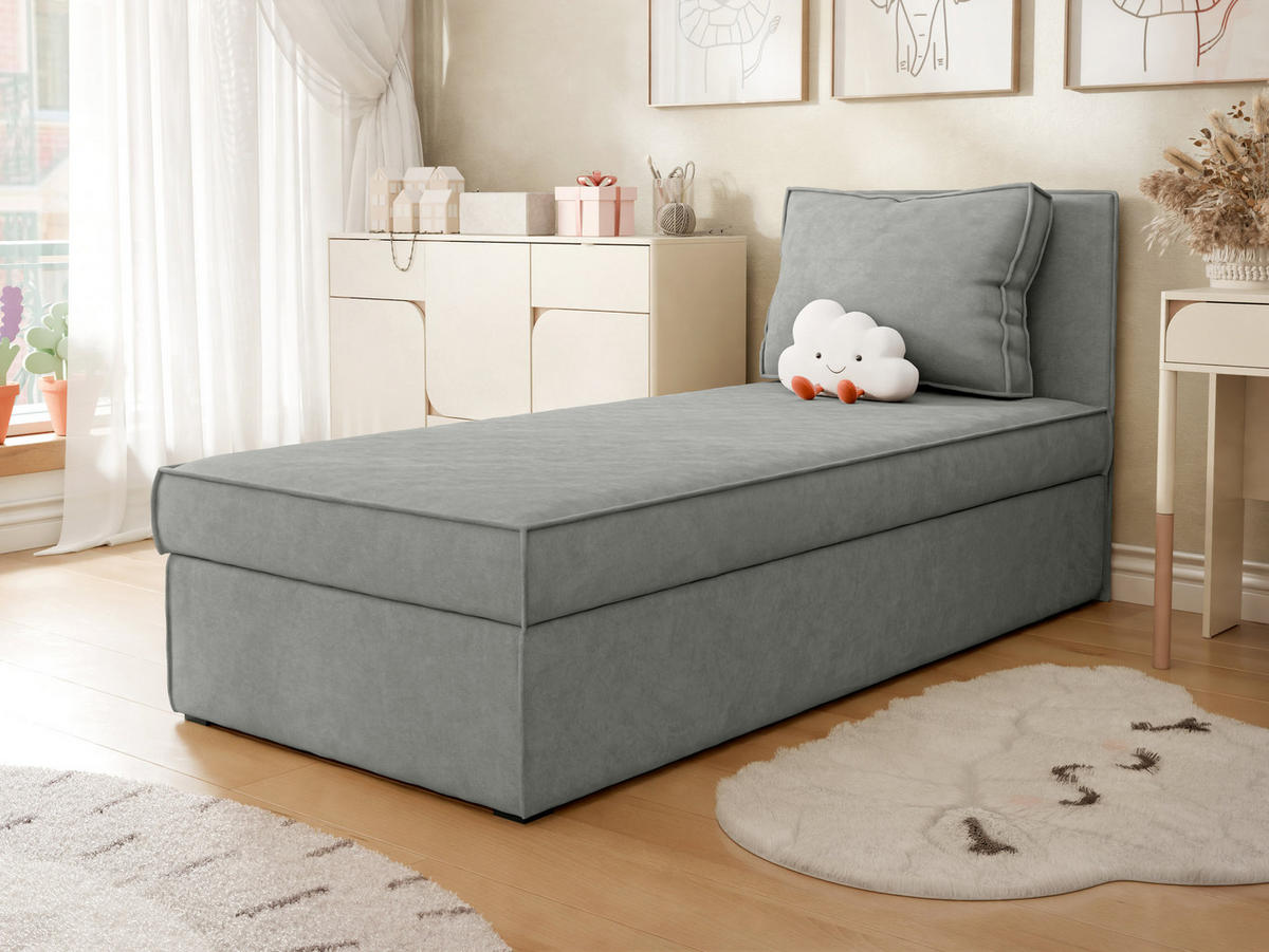 PAT CU LADĂ DE DEPOZITARE Posi - negru/gri, material plastic/material textil (90/200cm) - MIRJAN24