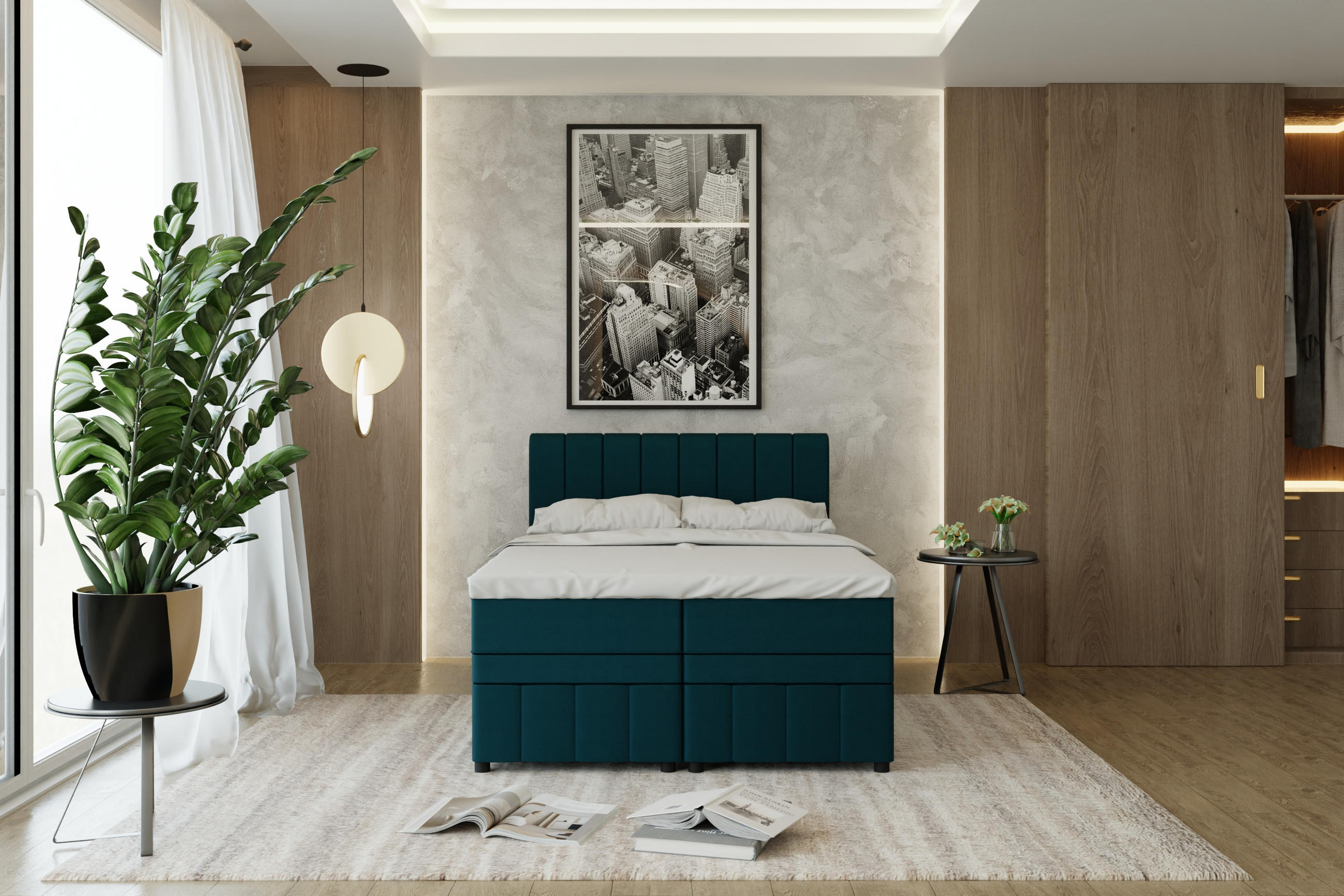 BOXBETT AVALON 140 x 200 cm mit Bettkasten und Topper - Türkis - Türkis, Holz - Panda Möbel