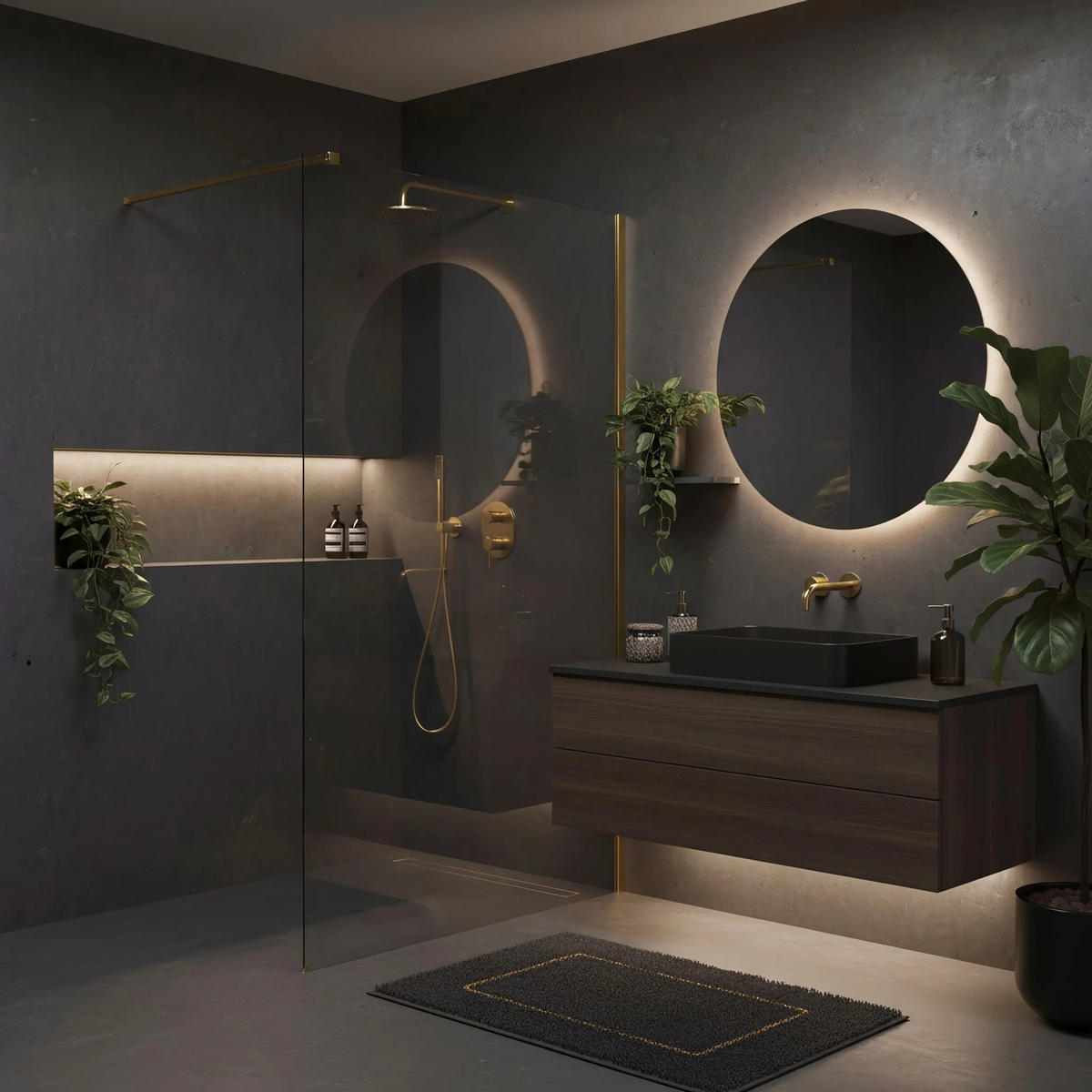 DUSCHWAND Rea Flexi Transparent / Brush Gold 80 - Goldfarben, Glas (120/80/195cm) - REA