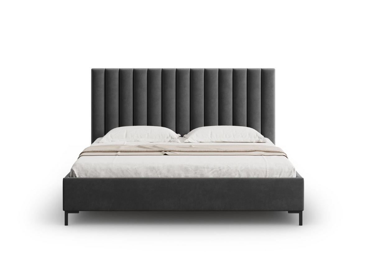 BETT mit Bettkasten und Kopfteil Allison aus Samt grau 140x200cm - Grau, Textil (140/200cm) - Micadoni