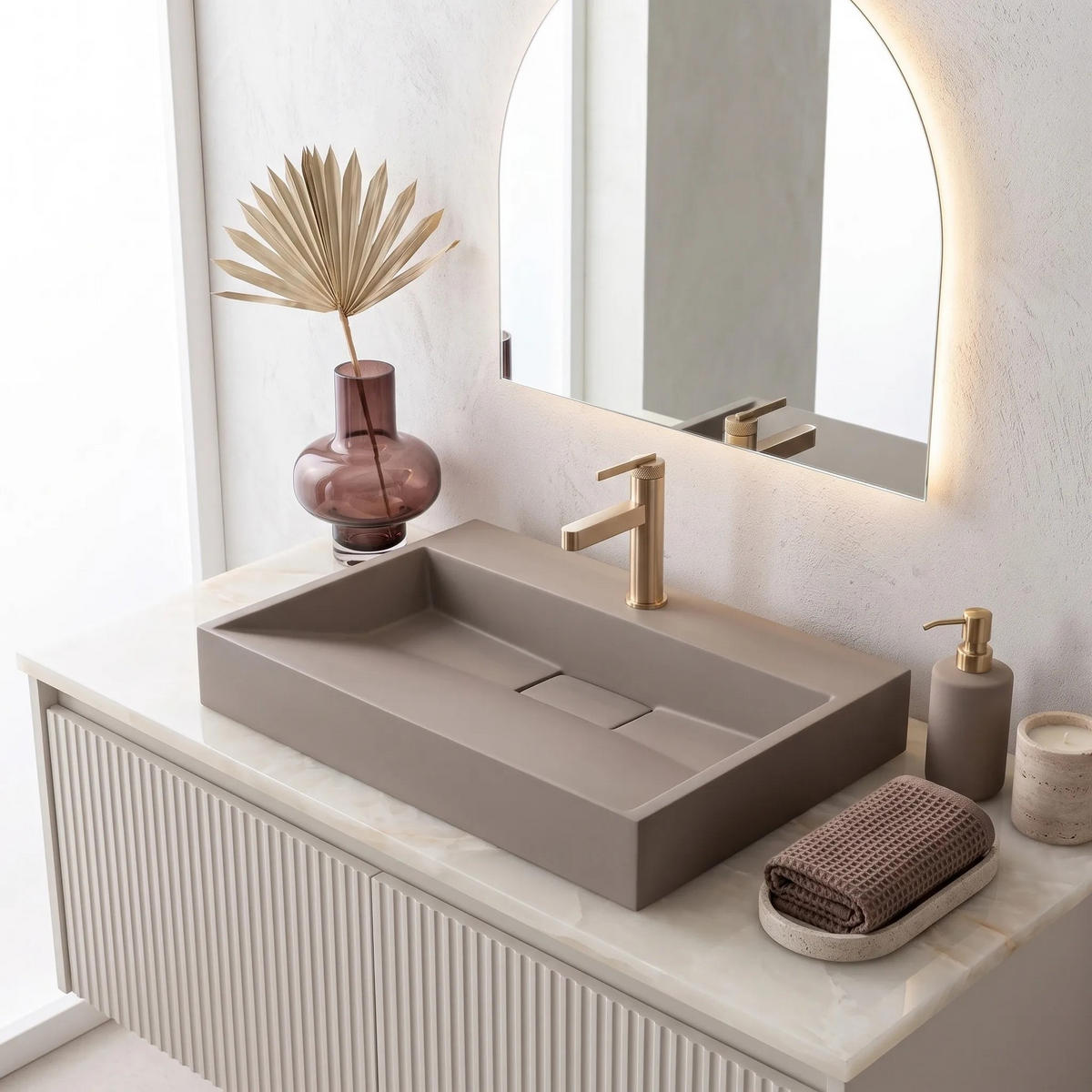 WASCHBECKEN Konglomerat Rea Goya Taupe 70cm - Beige, Keramik (46/14/70cm) - REA
