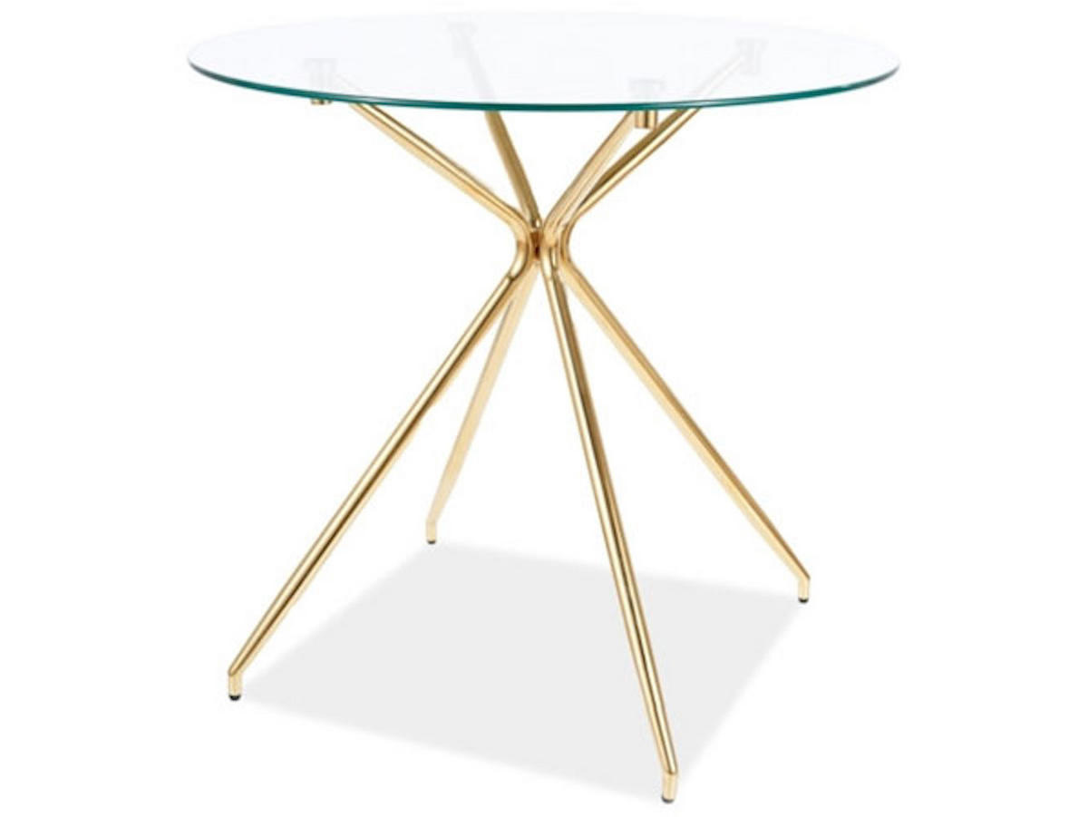 ESSTISCH Azalia Gold 80 / 80 / 76cm - Transparent/Goldfarben, Glas/Holz (80/80/76cm) - Feldmann-Wohnen