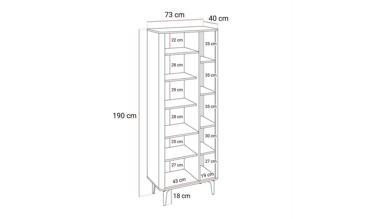 VITRINE MOCHA 73/40/190 cm Glasfront ohne LED Kaschmir/Nussbaum Royal - Kaschmir/Schwarz, Holzwerkstoff/Kunststoff (73/190/40cm) - Lookway
