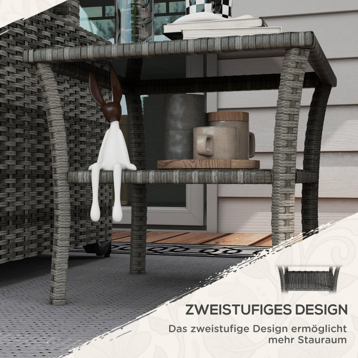 GARTEN BEISTELLTISCH Quadratisch Braun - Grau, Metall (50/50/45cm) - ComfortXL