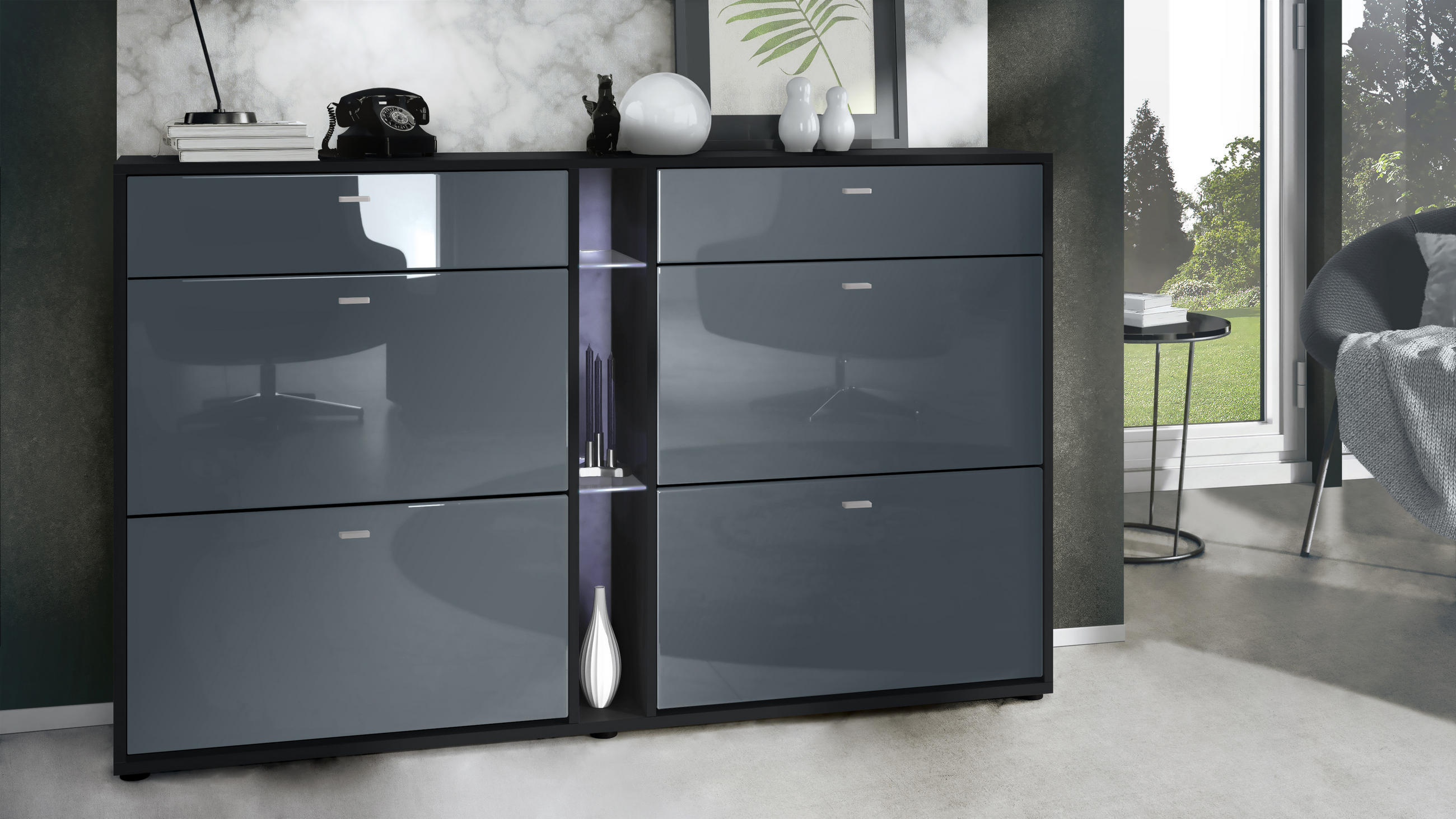 SCHUHSCHRANK Today Fronten in Grau Hochglanz - Grau, Holzwerkstoff (155.5/95/28cm) - Vladon