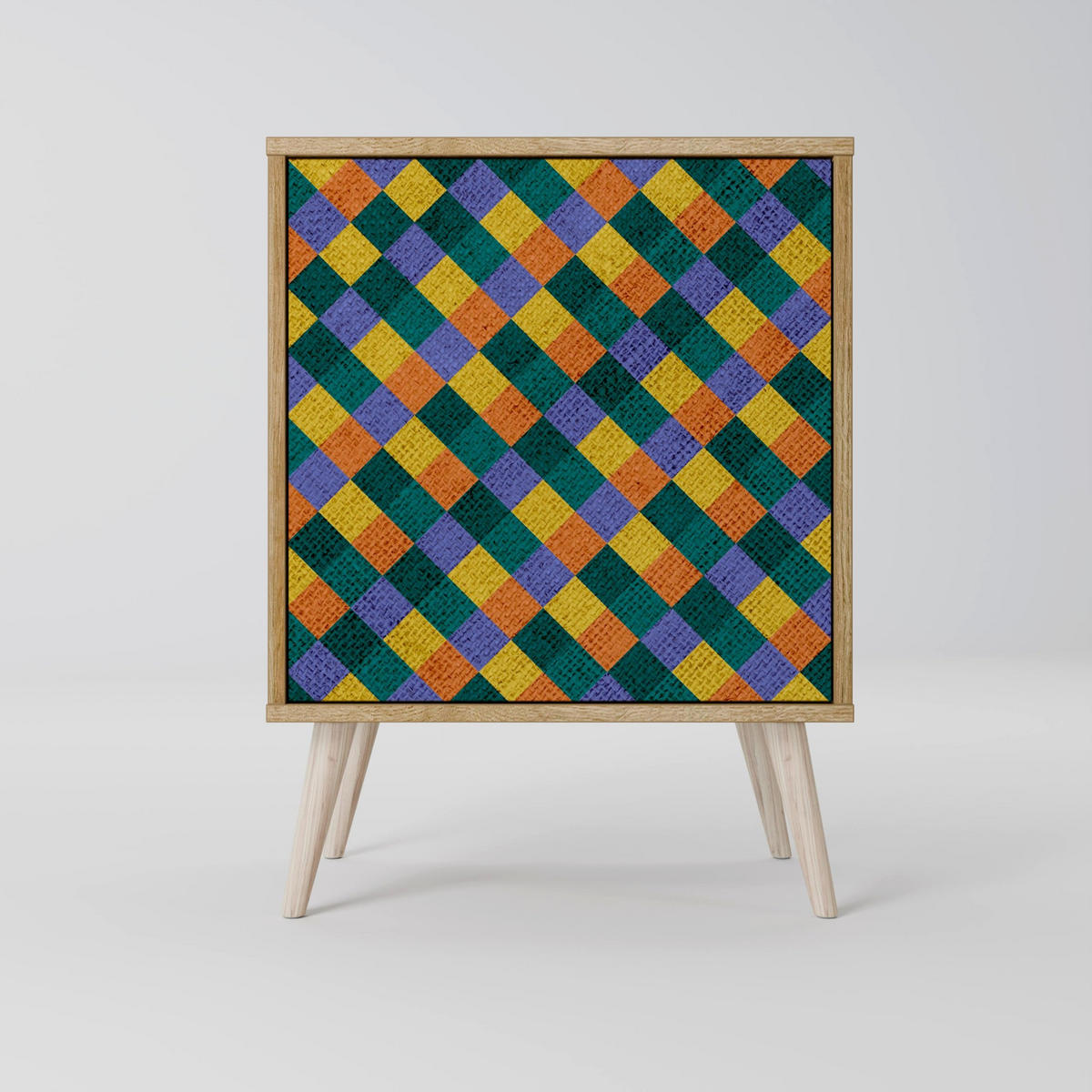 SIDEBOARD PAINTED SQUARES MIX, Grau, 57,5x42x57,5 cm, Ohne Füße - Multicolor/Grau, Holzwerkstoff (57.5/57.5/42cm) - SpaceRebels