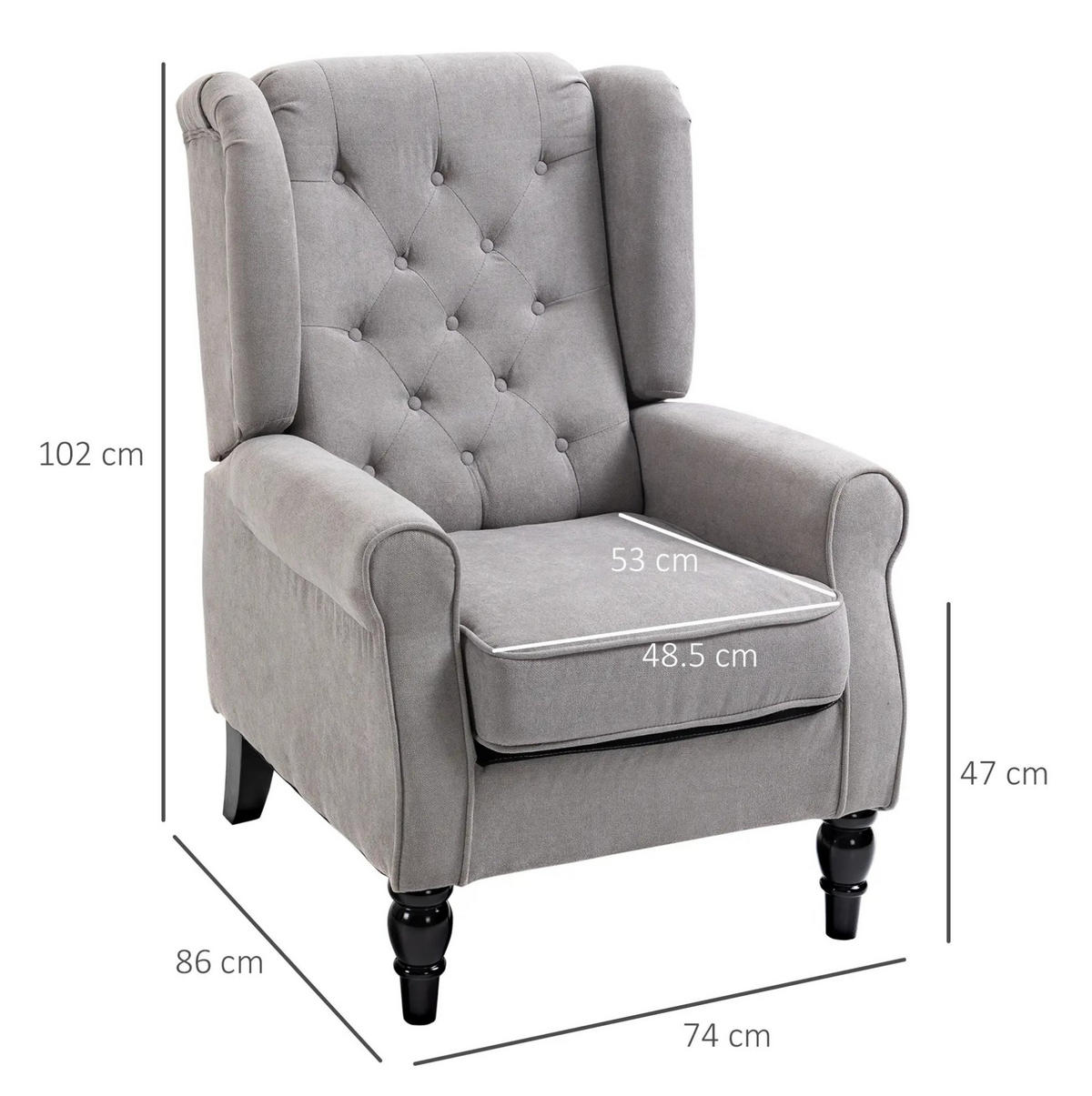 KŘESLO 86/74/102 cm šedé z polyesteru s vysokým opěradlem a knoflíkovým prošíváním - šedá, textil (86/102/74cm) - OKWISH