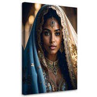 LEINWANDBILDER, Porträt einer Frau mit orientalischem Schmuck und blauem Schleier - Multicolor, Textil (20/30cm) - Feeby